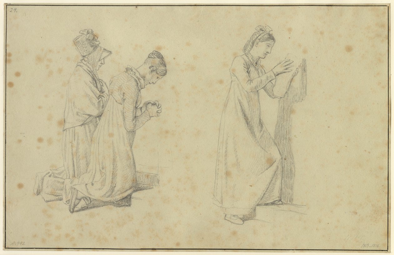 Studie av en stående och två knästående kvinnofigurer av Christoffer Wilhelm Eckersberg