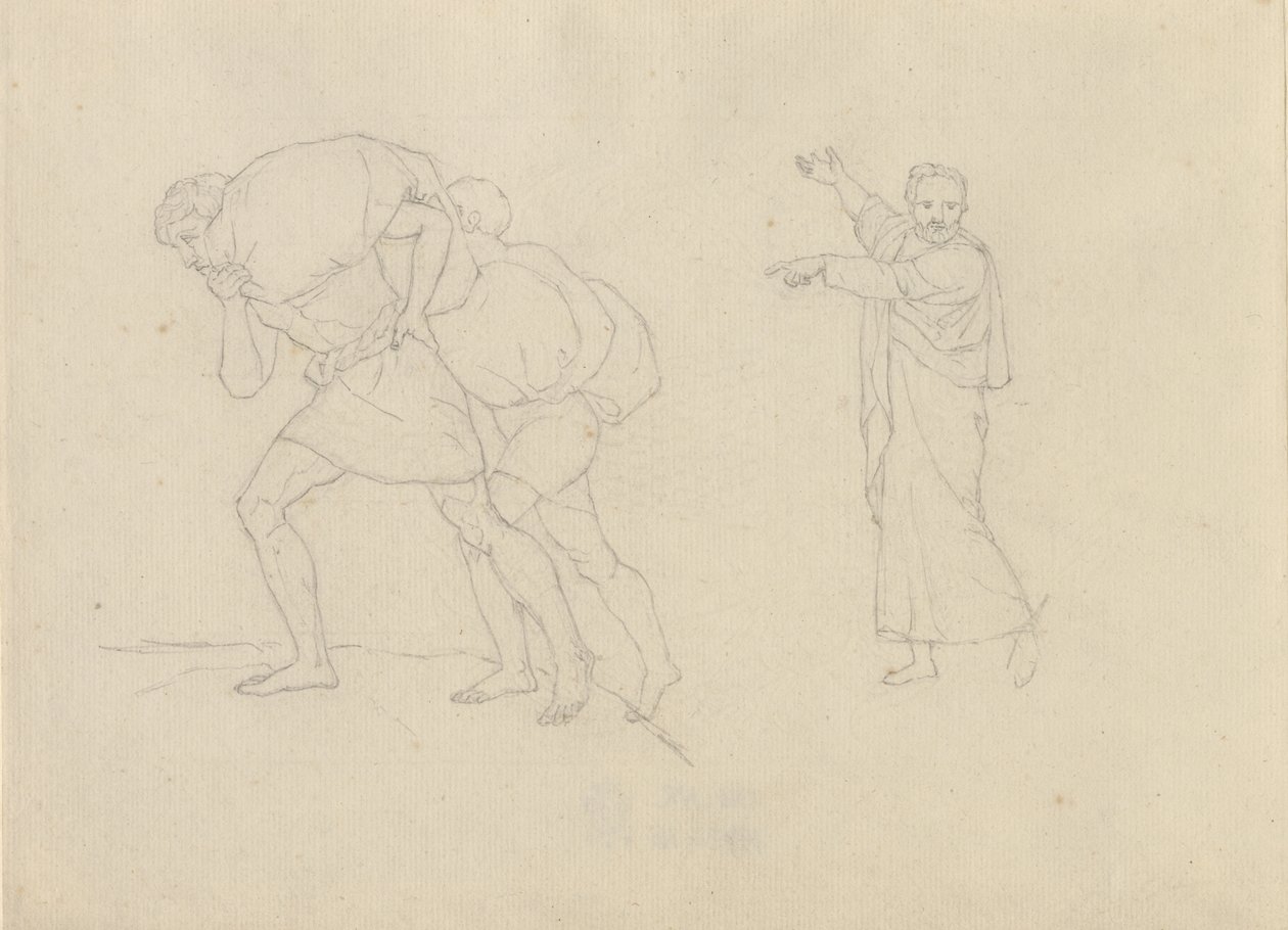 Studie av två män lastade med bördor som går uppför ett berg av Christoffer Wilhelm Eckersberg