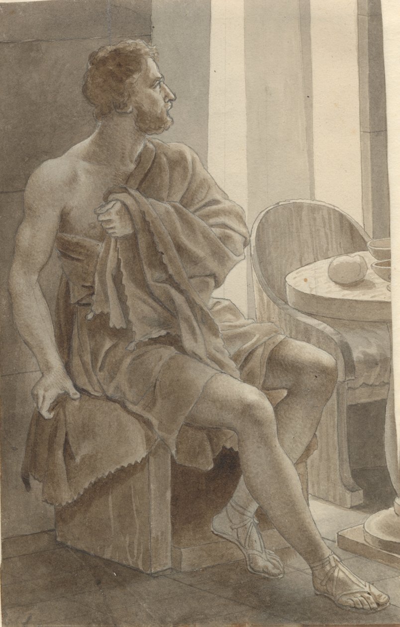 Telemachos möter Odysseus utklädd till tiggare hos herden Eumaios - Odysseus; fragment av hela kompositionen. av Christoffer Wilhelm Eckersberg