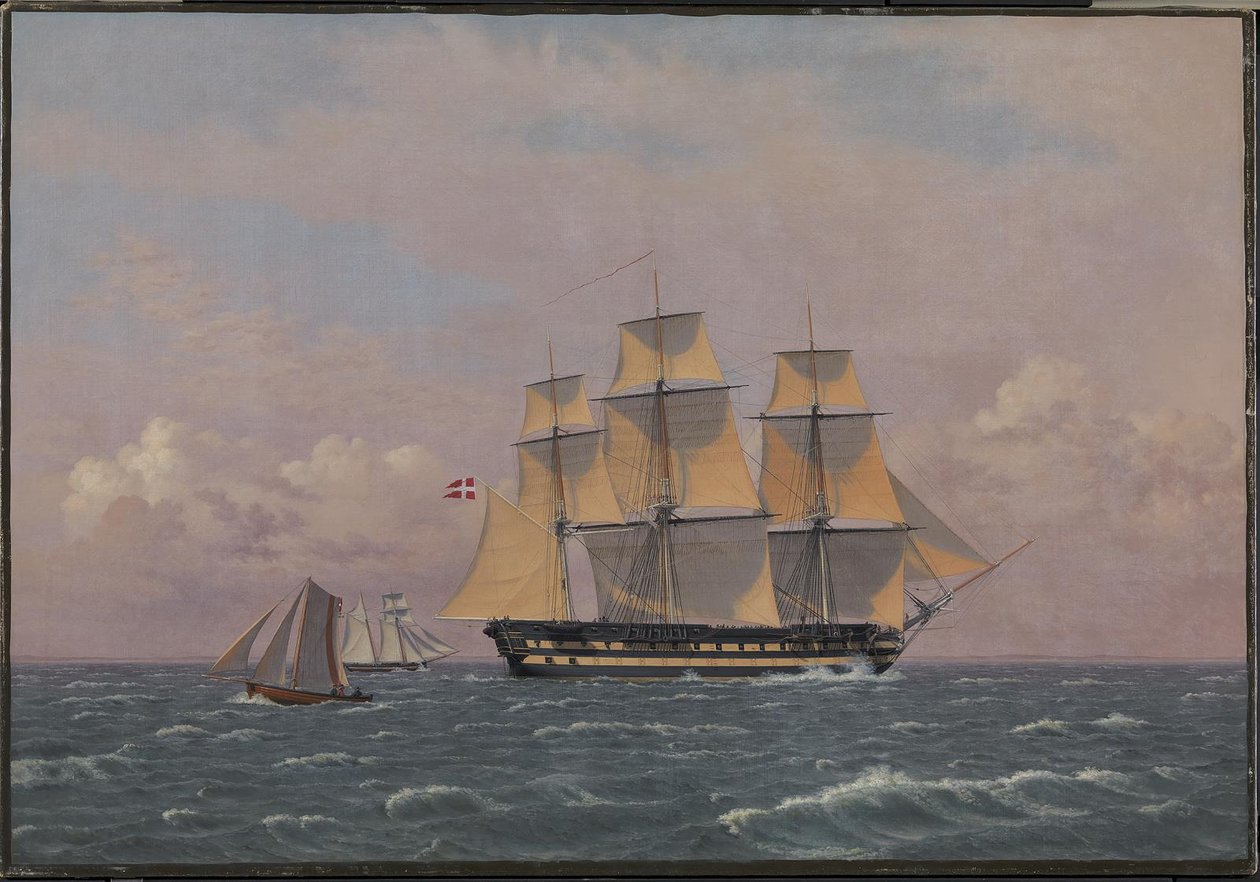 Det danska krigsskeppet "Dronning Marie" med 84 kanoner i Öresund av Christoffer Wilhelm Eckersberg