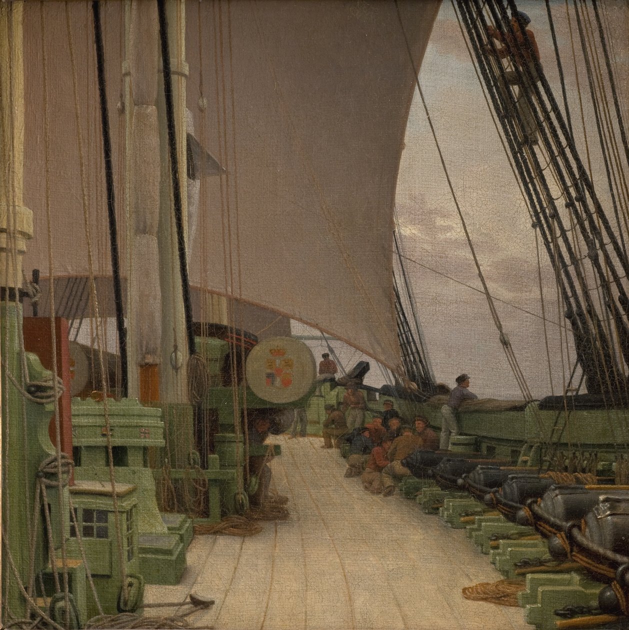 Styrbordsbatteriet och däcket på Corvette "Najaden" av Christoffer Wilhelm Eckersberg