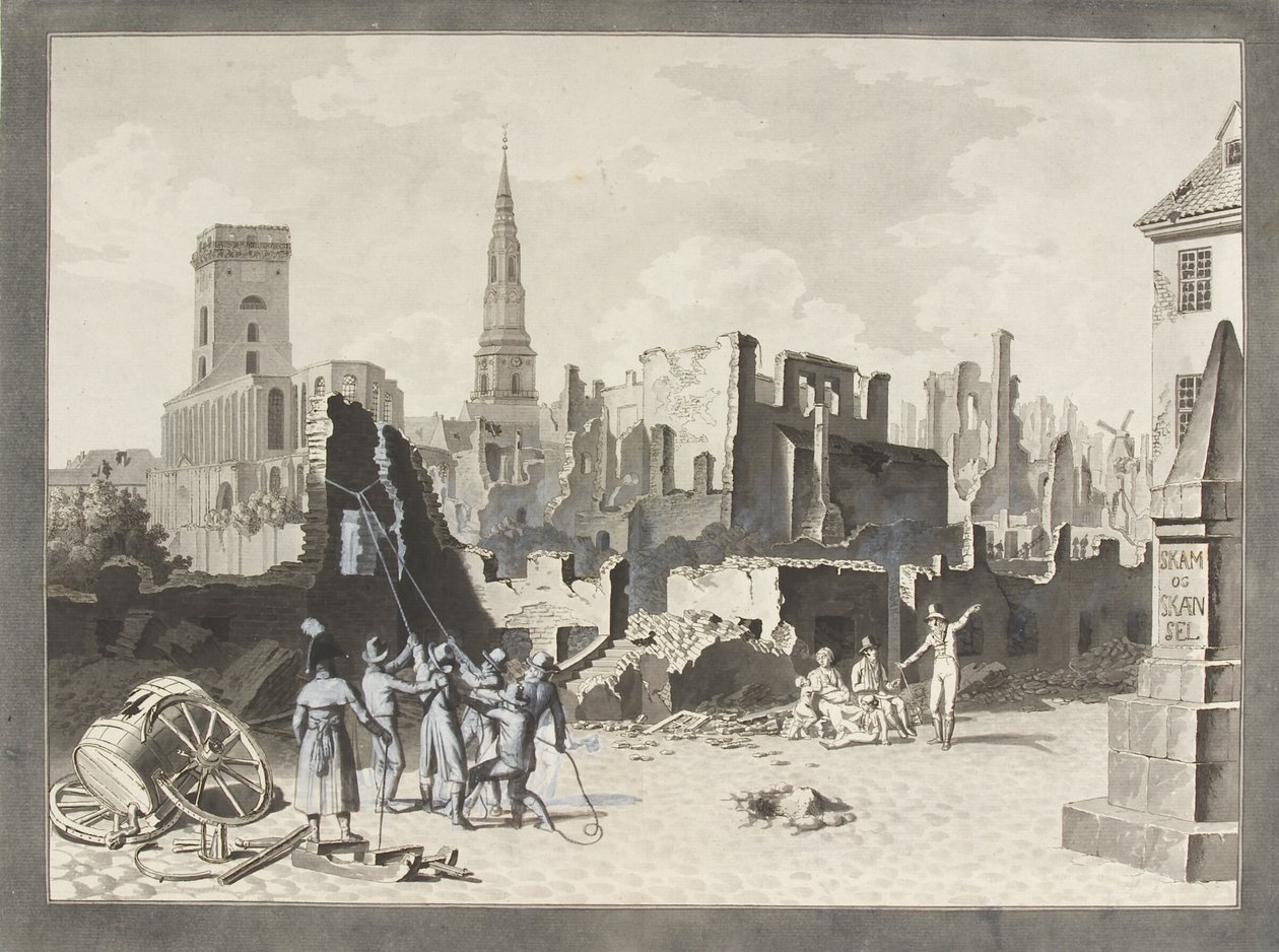 Ulfeldts torg, nu kallat Gråbrødertorv, efter det brittiska bombardementet i september 1807 av Christoffer Wilhelm Eckersberg