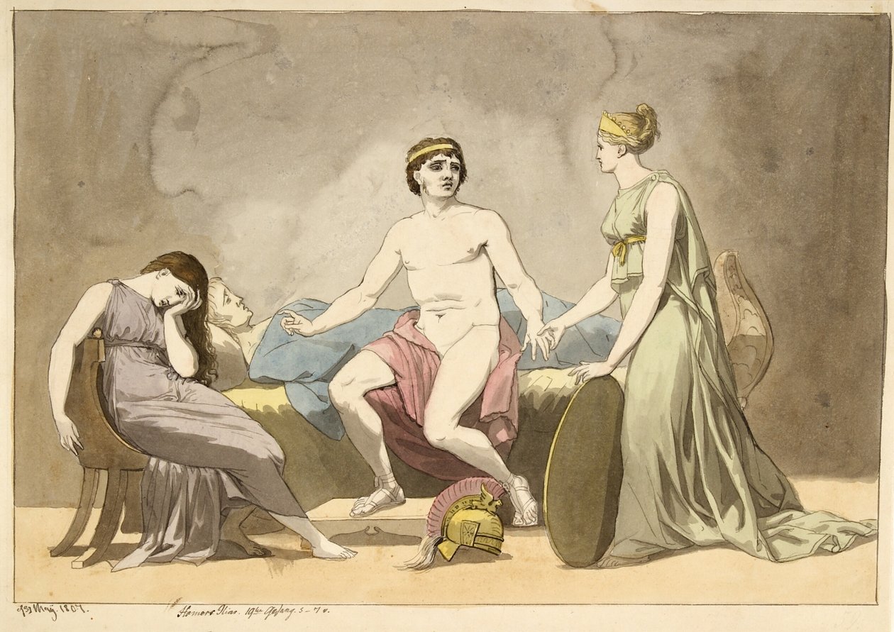 Thetis tar med sig vapen till Achilles, som sörjer över Patroklos lik av Christoffer Wilhelm Eckersberg