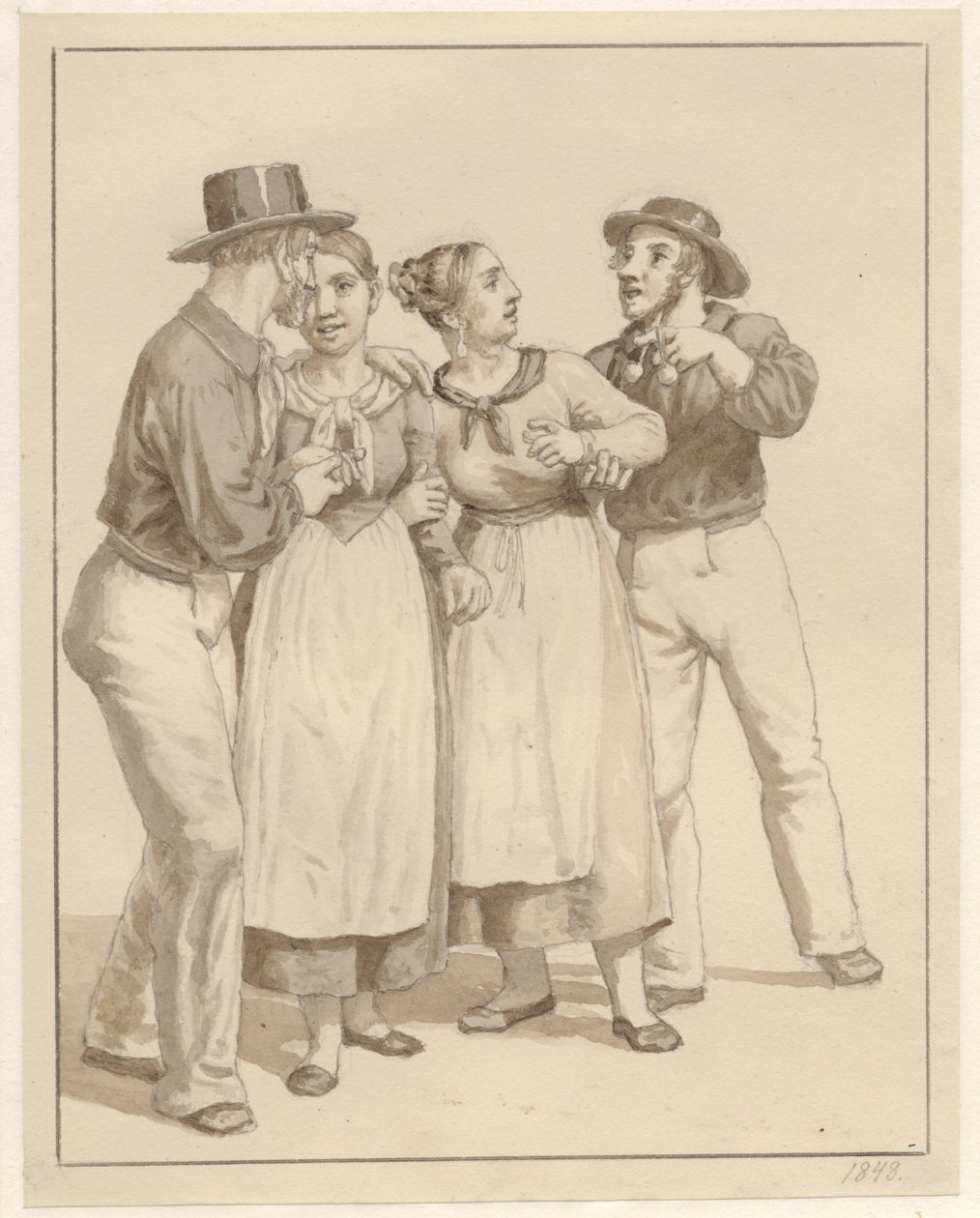 Två sjömän unnar ett par tjejer. av Christoffer Wilhelm Eckersberg