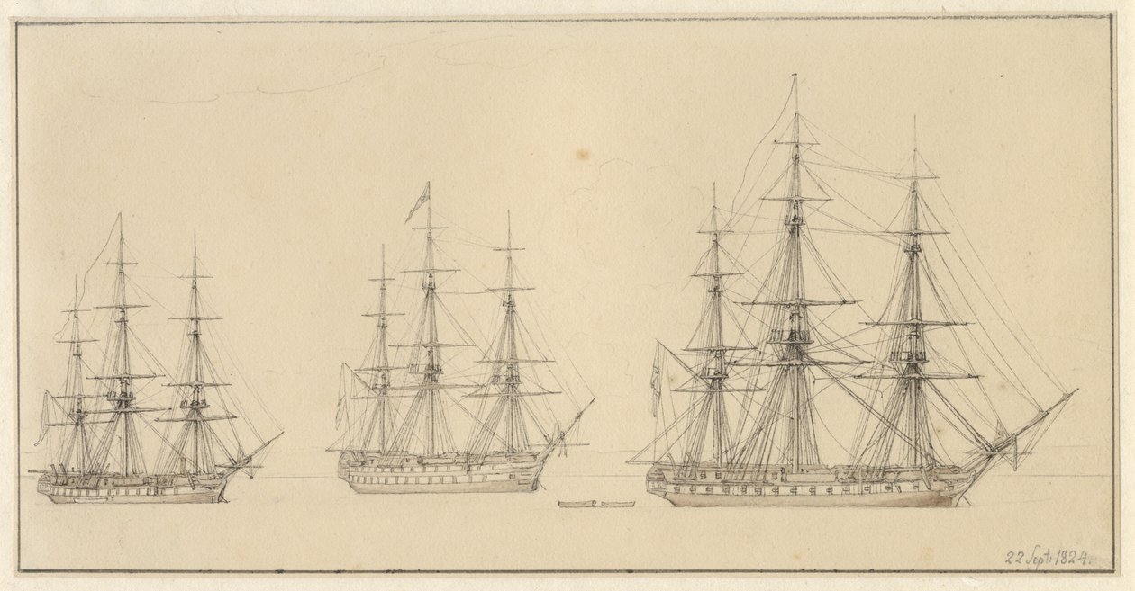 Tre ryska fartyg av linjen. av Christoffer Wilhelm Eckersberg