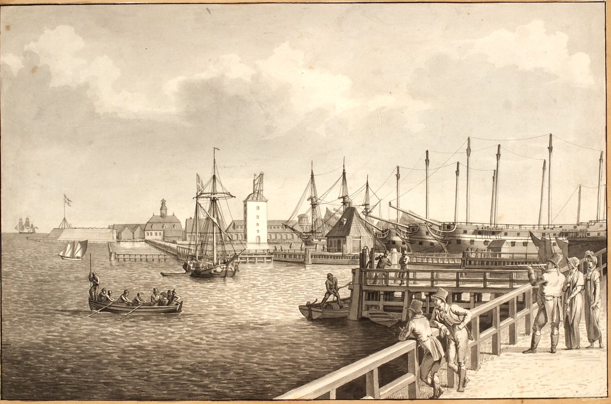 Utsikt från Langelinie mot Nyholm, t.h. hyran av flottan av Christoffer Wilhelm Eckersberg