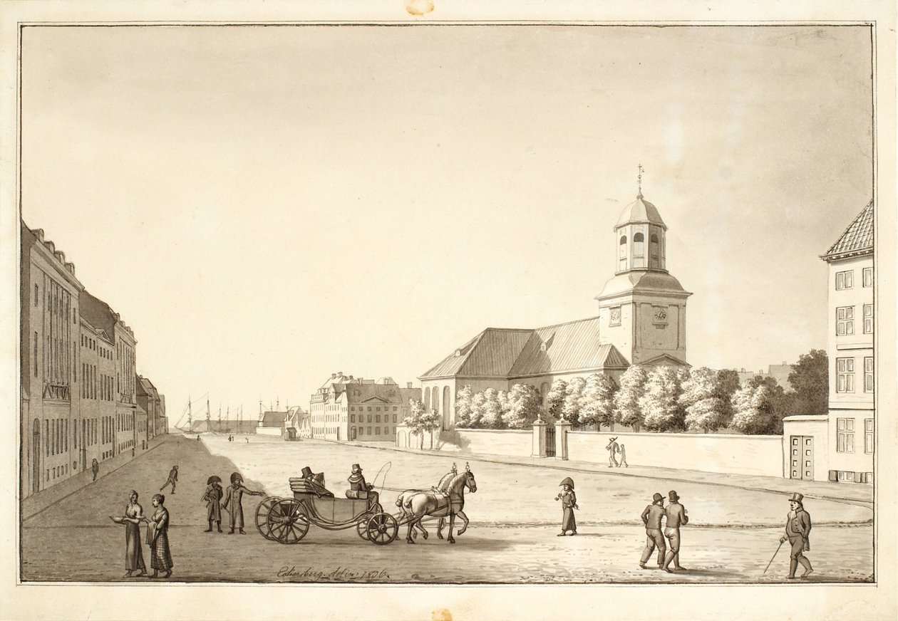 Utsikt över Sankt Annæ-torget med garnisonskyrkan av Christoffer Wilhelm Eckersberg