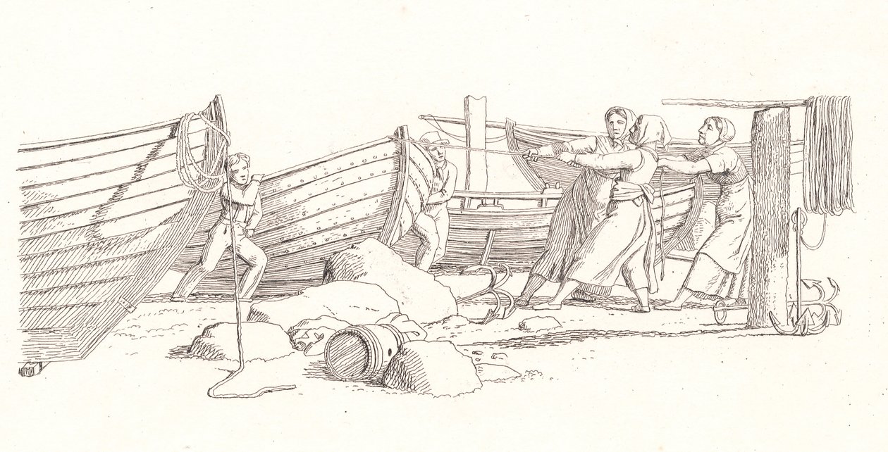 Utsikt över en fiskeby. Båtar drog i land av Christoffer Wilhelm Eckersberg