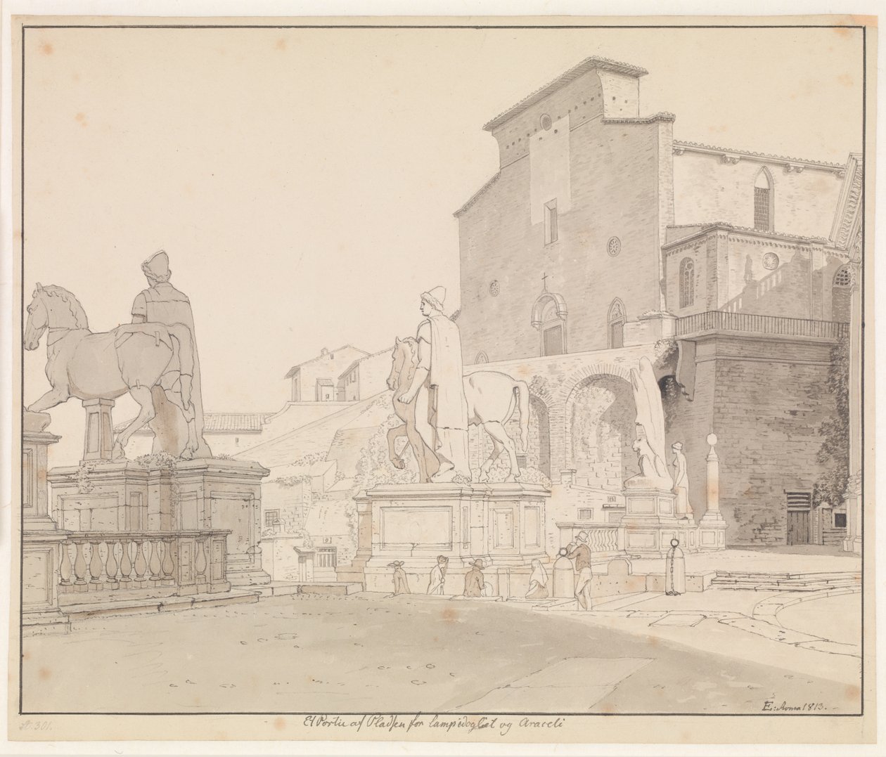 Utsikt över Campidoglio och Santa Maria i Aracoeli, Rom av Christoffer Wilhelm Eckersberg
