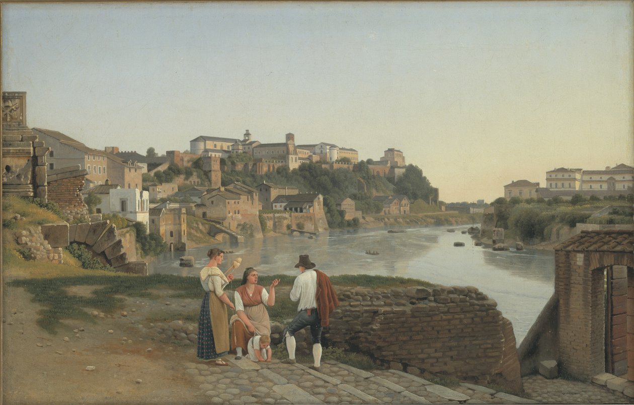 Utsikt över Tibern mot Aventin Hill i Rom av Christoffer Wilhelm Eckersberg
