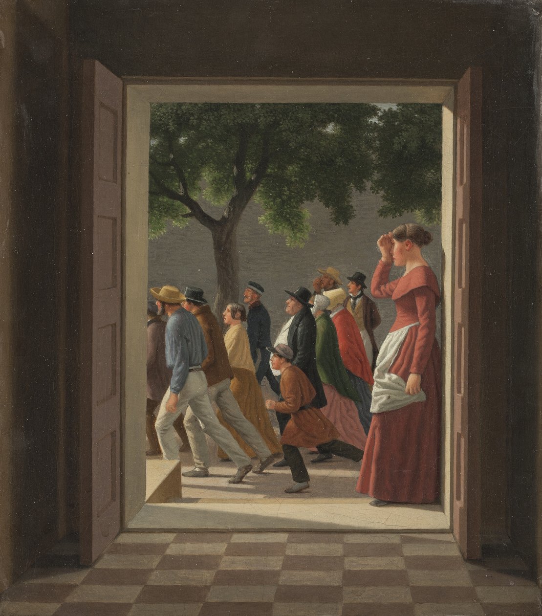 Se genom en dörr till löpande figurer av Christoffer Wilhelm Eckersberg