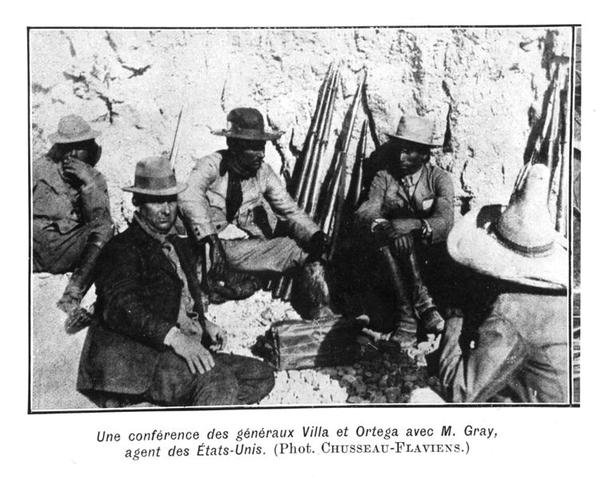 Meeting of Generals Villa (c.1877-1923) Ortega och den amerikanska representanten, Mr Gray av C. Chusseau Flaviens