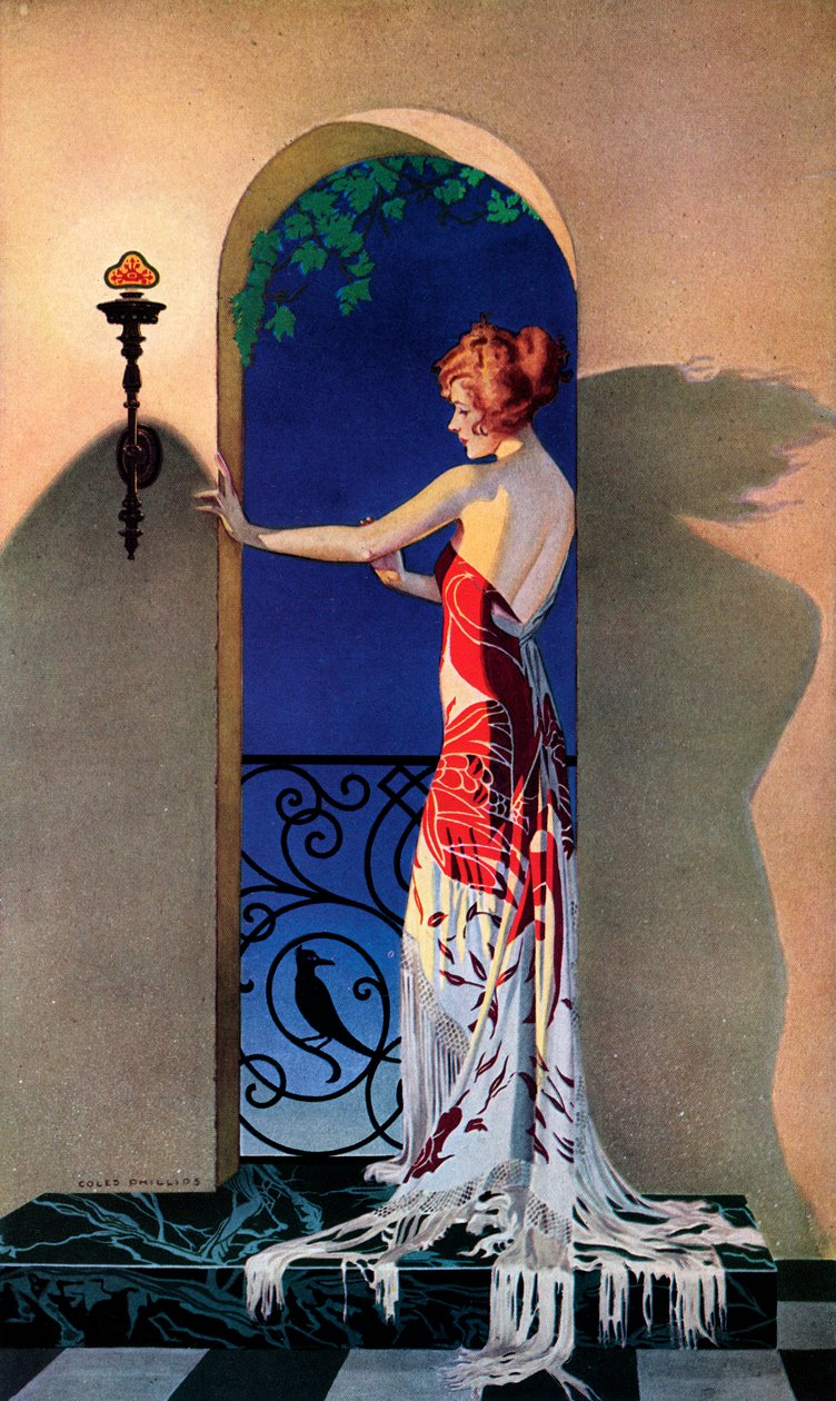 Modefull 1920-talskvinna i Spanien, ca 1925 (screentryck) av C. Coles Phillips
