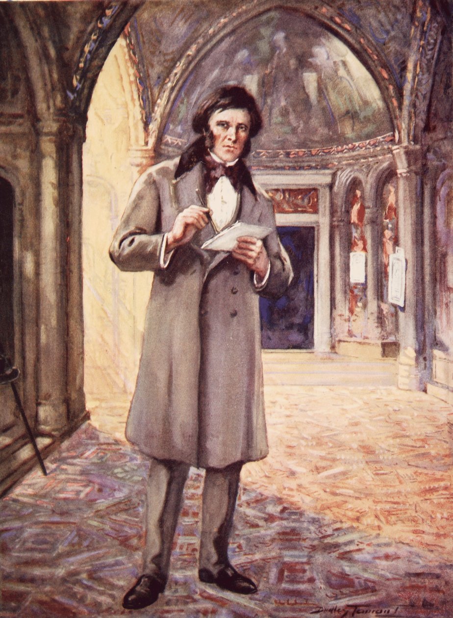 John Ruskin i Venedig (färg litho) av C. Dudley Tennant
