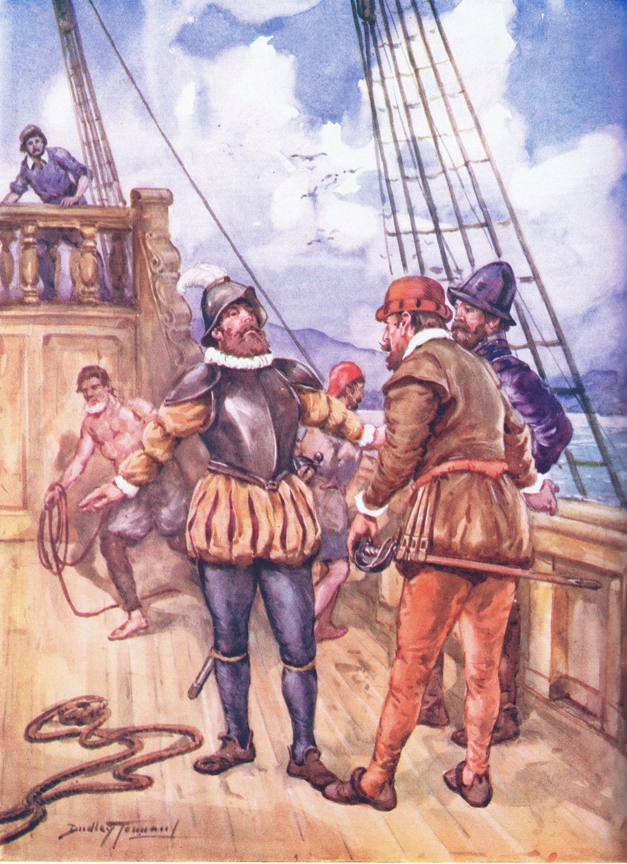 Den orädde sjömannen som kopplade samman två hav (färg litho) av C. Dudley Tennant