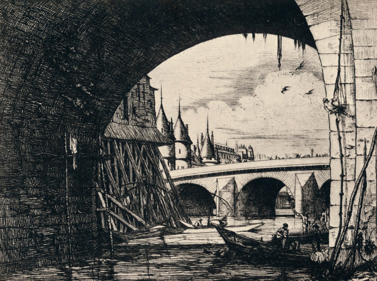 Pont Notre-Dame båge, 1915 av C. H. Meryon