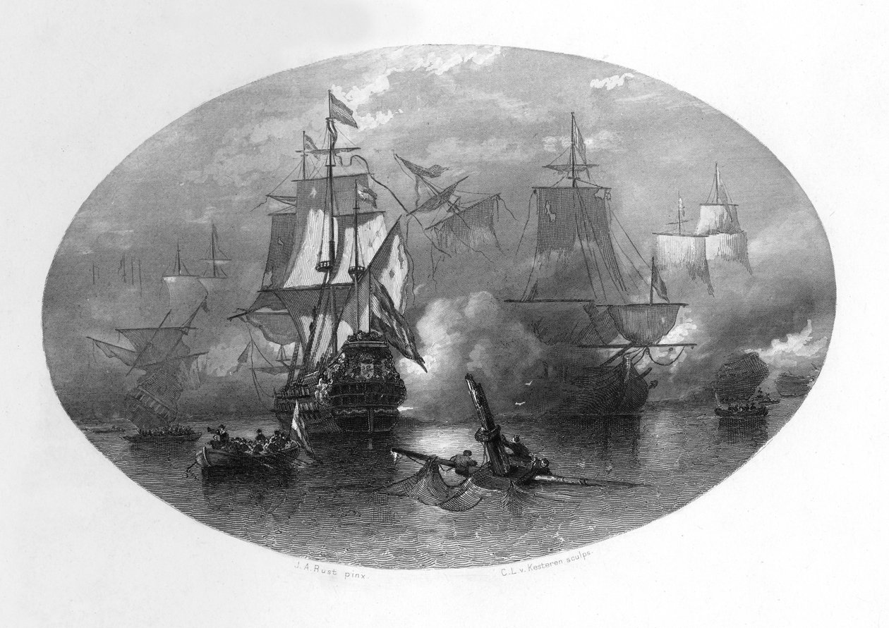 Sjöslaget vid Sole Bay, 1672, c1870 av Domenico del Barbiere