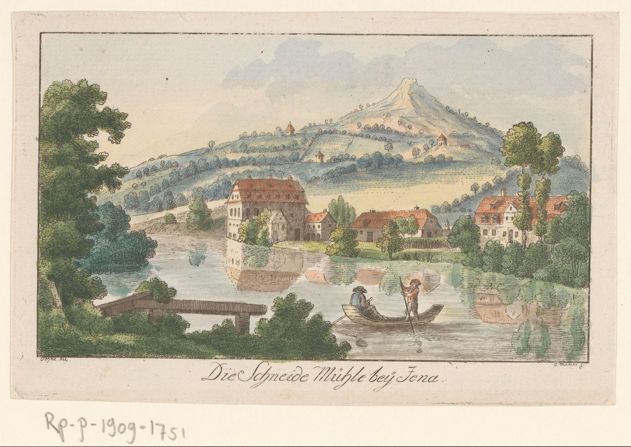 Utsikt över sågverket i Jena Die Schneidemühle bey Jena (titel på objekt) av C. Müller