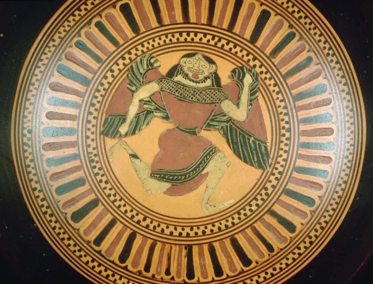 Attic svart-figur kopp dekorerad med en löpande gorgon (keramik) av C Painter