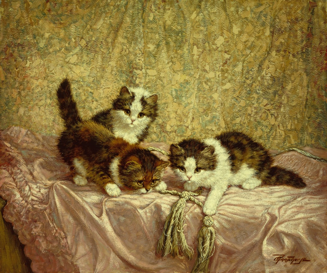 Playful Kittens (olja på duk) av C. Raaphorst