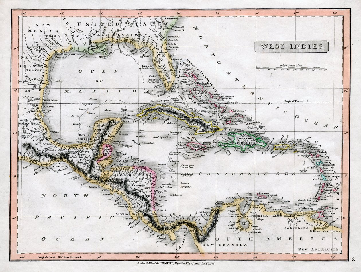 En karta över Västindien, 1808. av C Smith