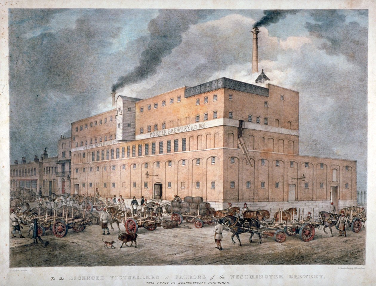 Westminster Ale och Porter Brewery på Horseferry Road, London, c1840. av C Warren