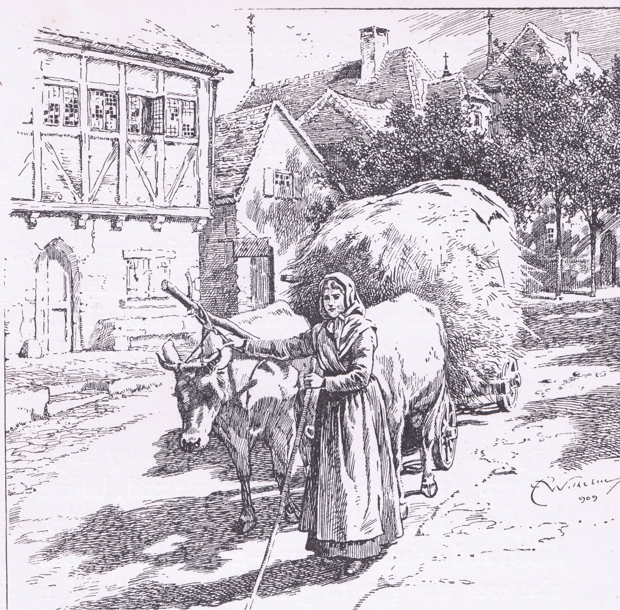 Vagnar dragna av tjurar mullrade genom de tysta gatorna, från The Child of the Air pub.by Duckworth av C. Wilhelm