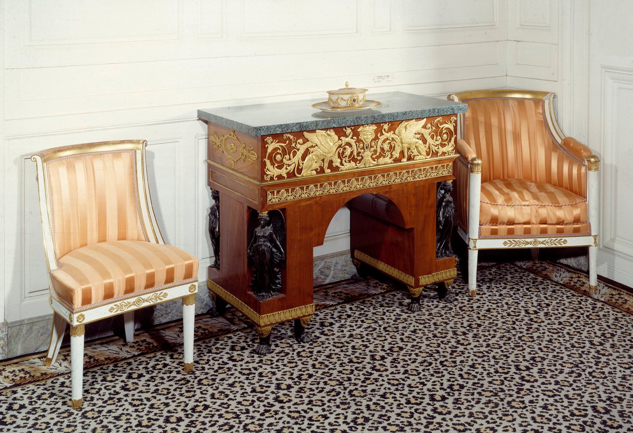 Furniture Premier Empire: kontoret för imponen Josephine de Beauharnais (1763-1814) byggt av bröderna Jacob (1800-talet) efter teckningarna av Charles Percier och Pierre Fontaine. 1800 Versailles, Grand Trianon av C. and Fontaine P. Percier