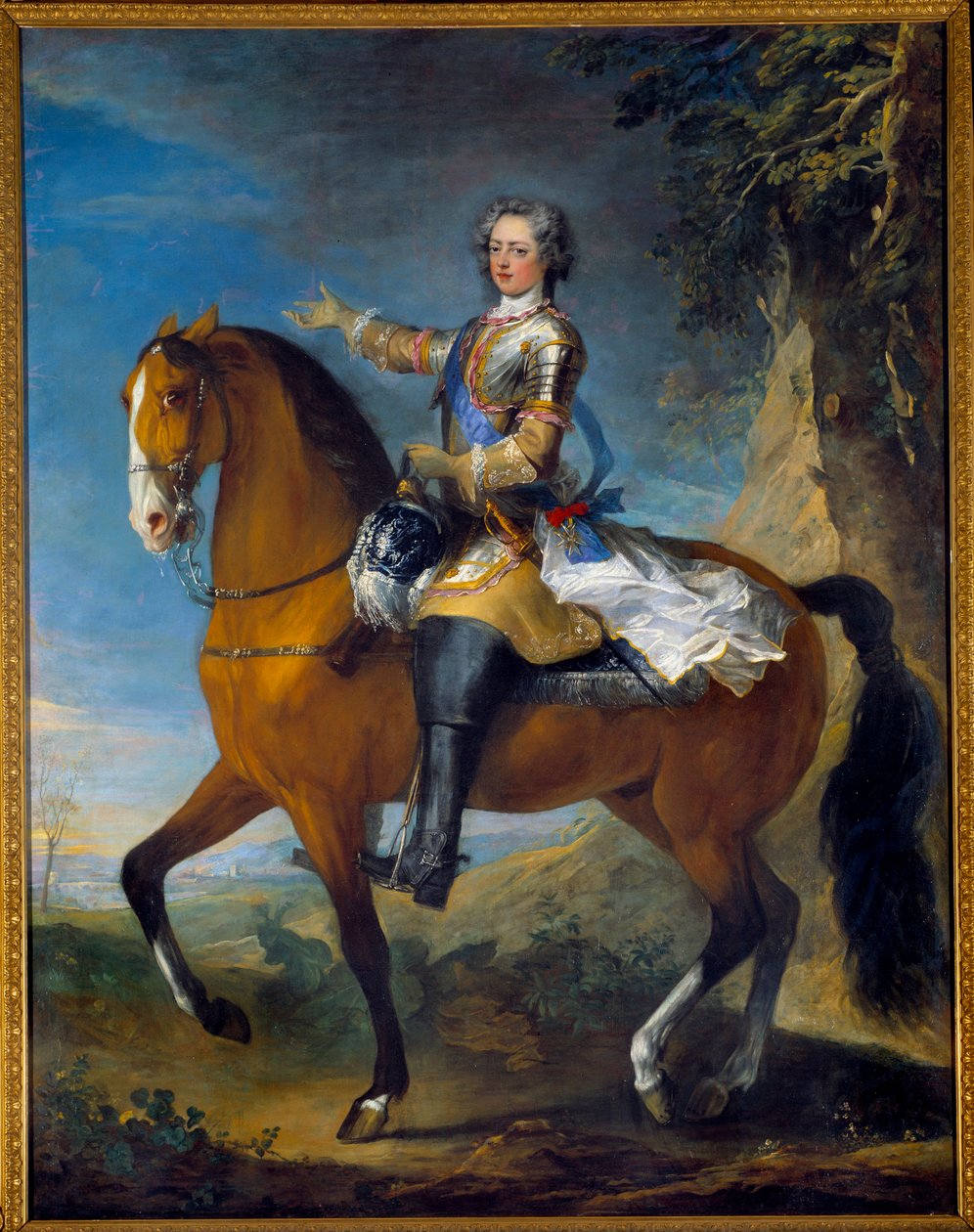 Ryttarporträtt av Ludvig XV (1710-1774), kung av Frankrike, vid 13 års ålder, 1723. Målning av Jean Baptiste Van Loo (1684 - 1745) och Charles Parrocel (1688-1752) av C. and Van Loo J. B. Parrocel