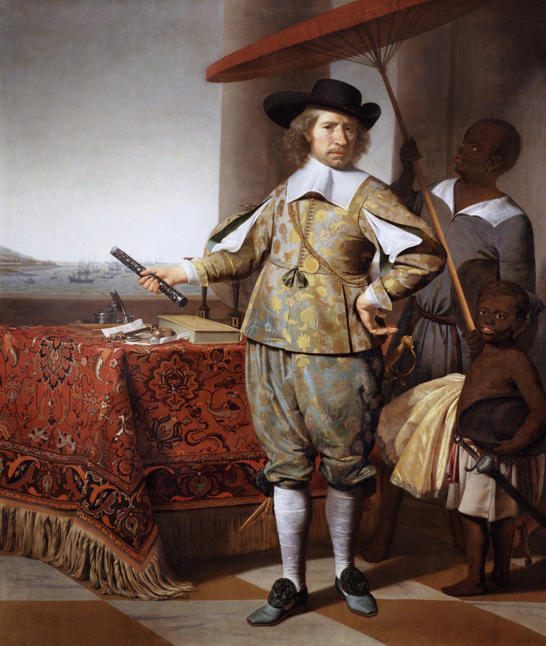 Nederländska: Porträtt av Wollebrant Geleynssen de Jongh (1594-1674) Porträtt av Wollebrand Geleynsz de Jongh (1594-1674), med en tjänare och ett barn av Caesar van Everdingen