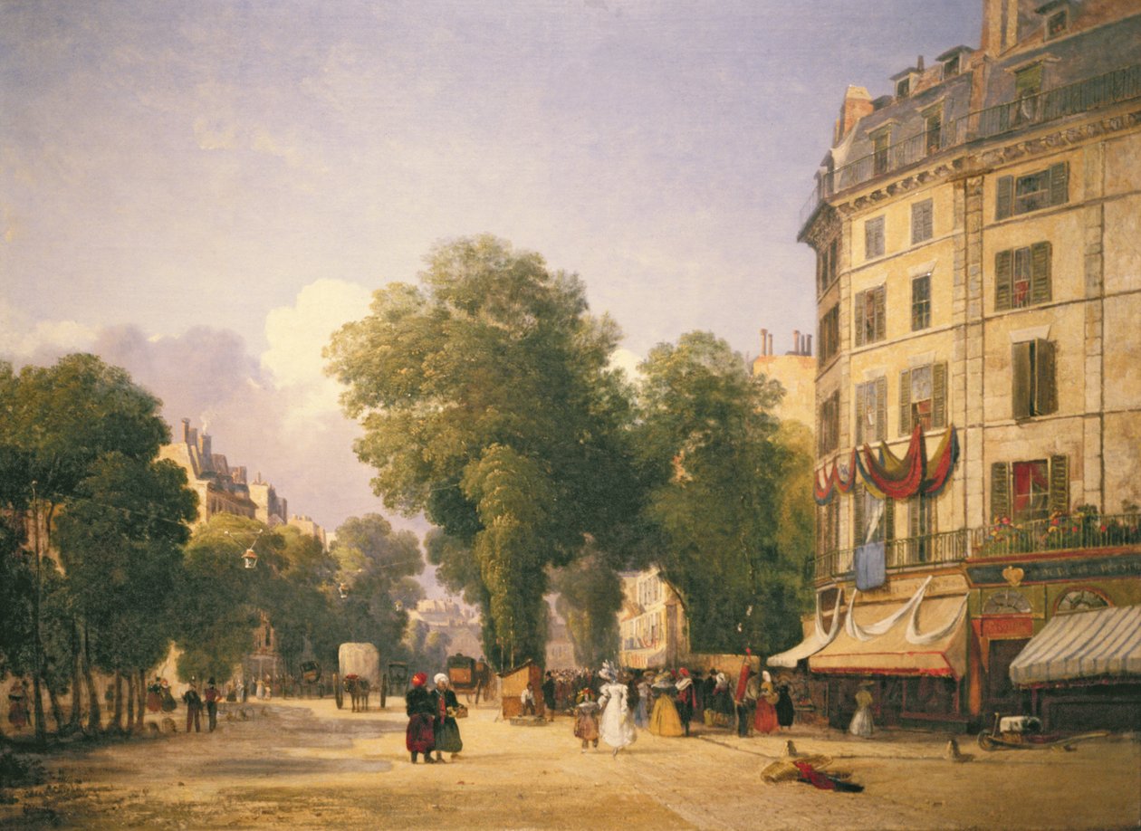 Boulevard des Capucines på hörnet av Rue de la Paix (nu Place de lOpera), Paris, 1829 av Caleb Robert Stanley