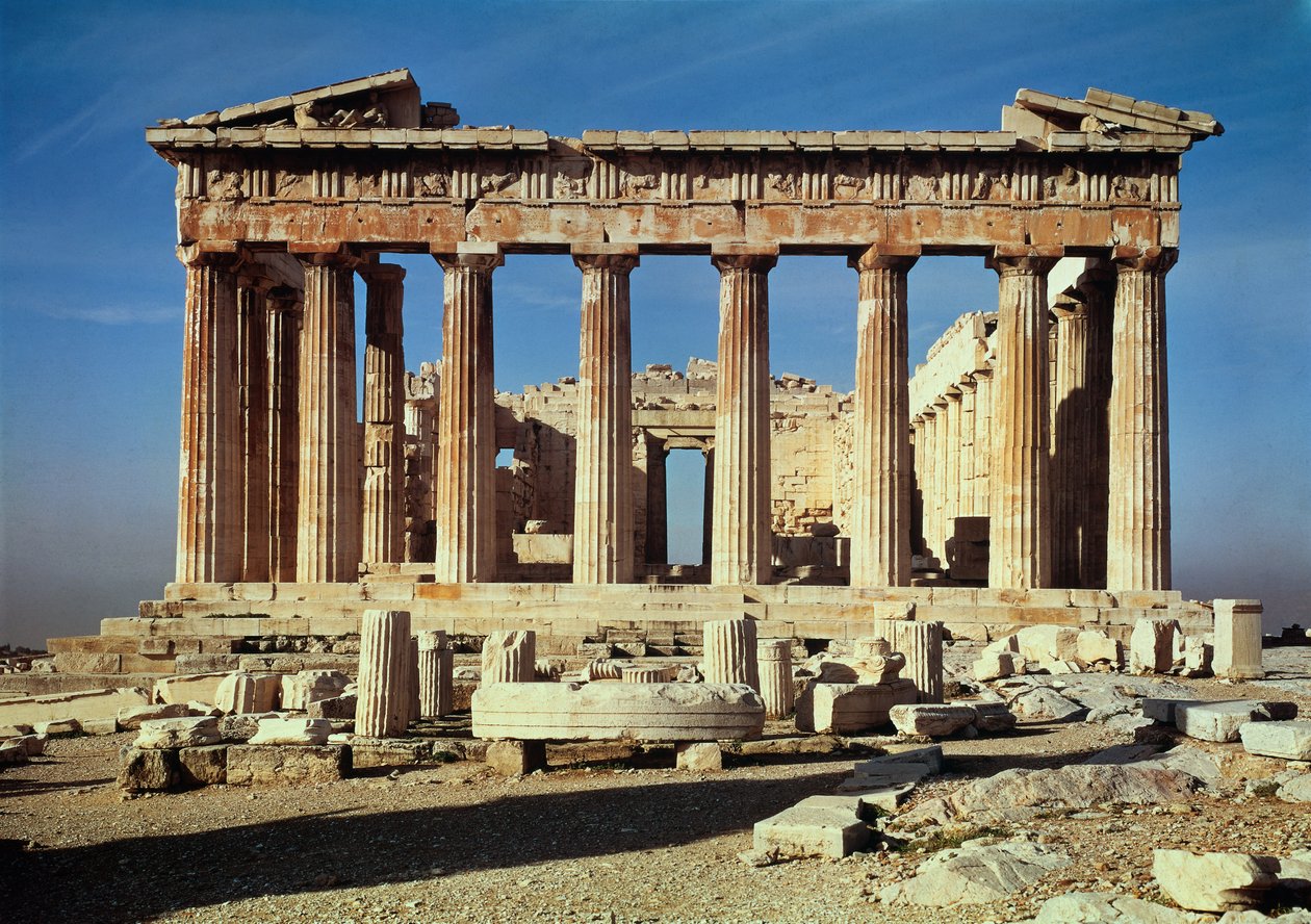 Parthenons fasad, byggd 447-432 f.Kr. av Callicrates and Ictinus