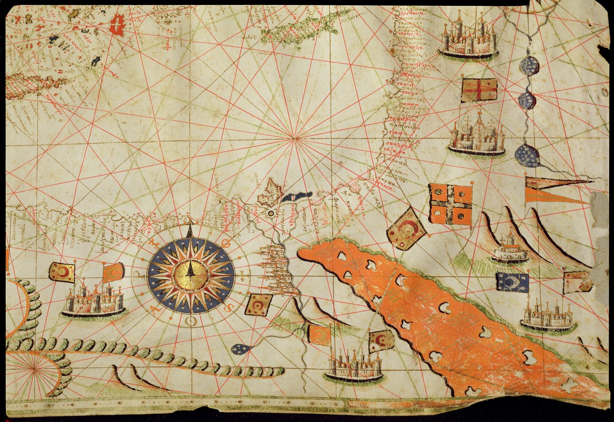 Egypten och Röda havet, från en nautisk atlas över Medelhavet och Mellanöstern (bläck på veläng) av Calopodio da Candia
