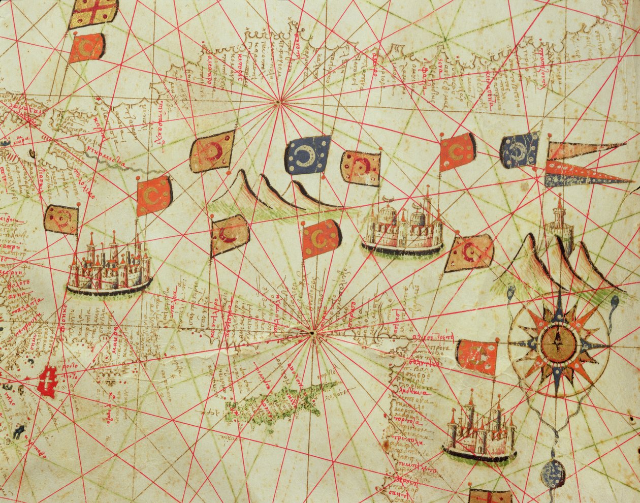 Turkiets och Cyperns kust, från en nautisk atlas över Medelhavet och Mellanöstern (bläck på veläng) av Calopodio da Candia