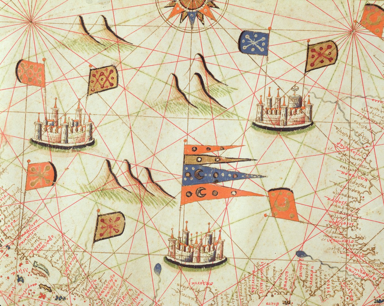 Tunisiens kust och Gabesbukten, från en nautisk atlas över Medelhavet och Mellanöstern (bläck på veläng) av Calopodio da Candia