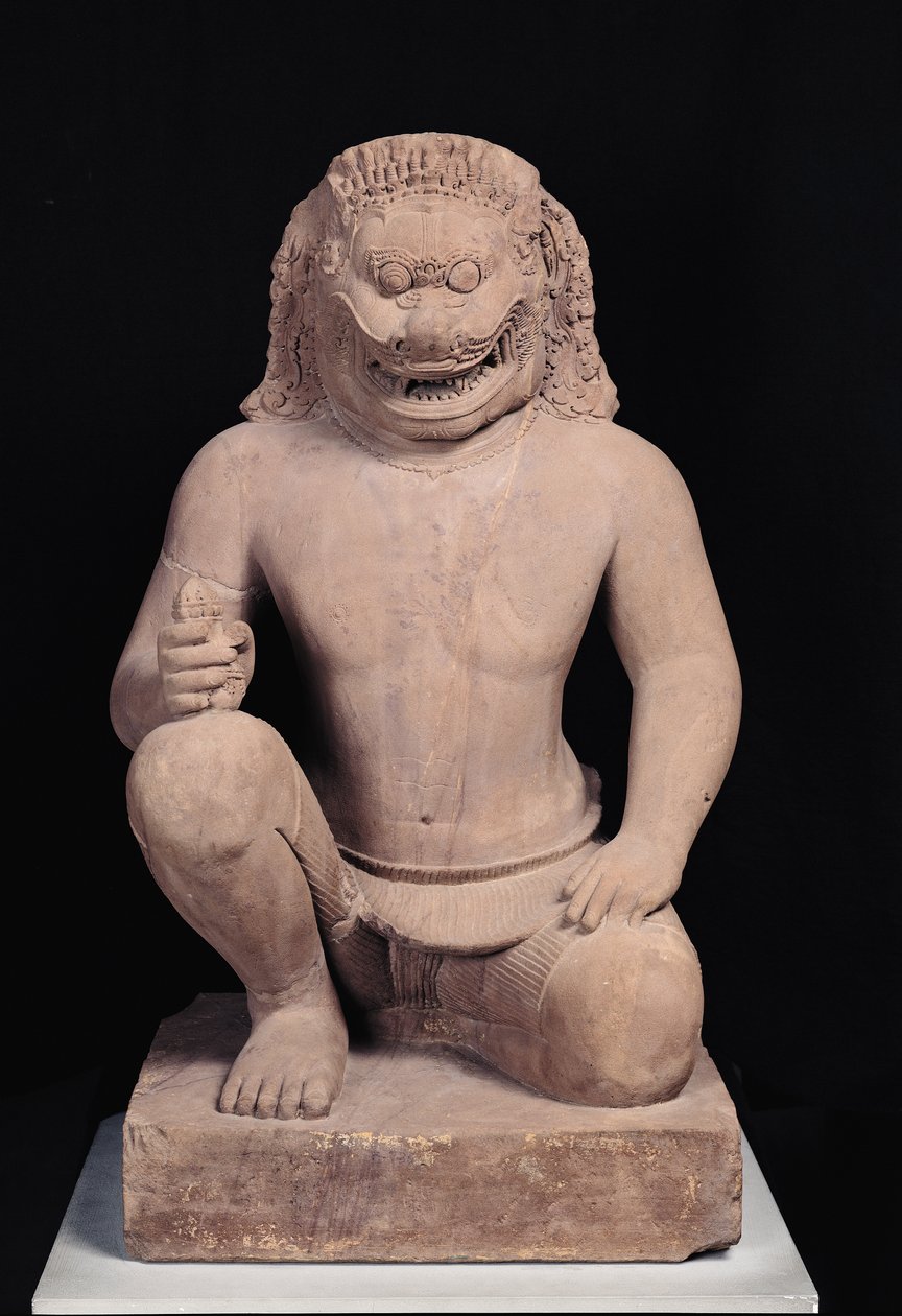 Lejonhövdad väktare, Banteay Srei Style, c.967 (sandsten) av Cambodian School