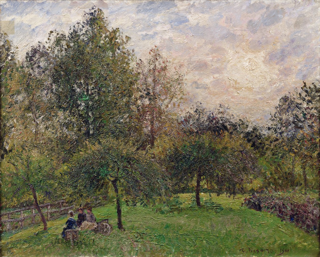 Äppelträd och poppel i solnedgången, 1901 av Camille Jacob Pissarro