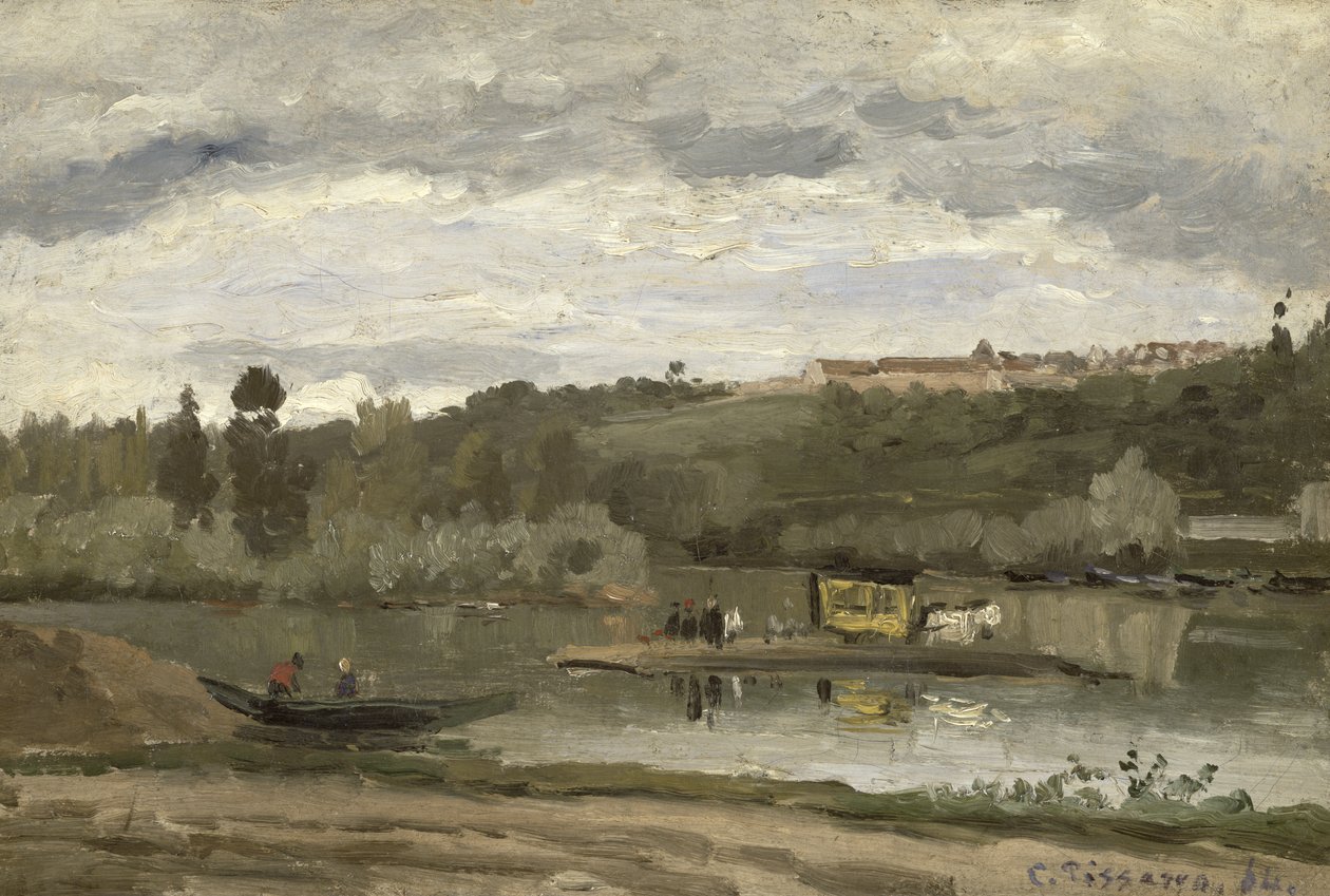 Färjan vid Varenne-Saint-Hilaire, 1864 av Camille Jacob Pissarro