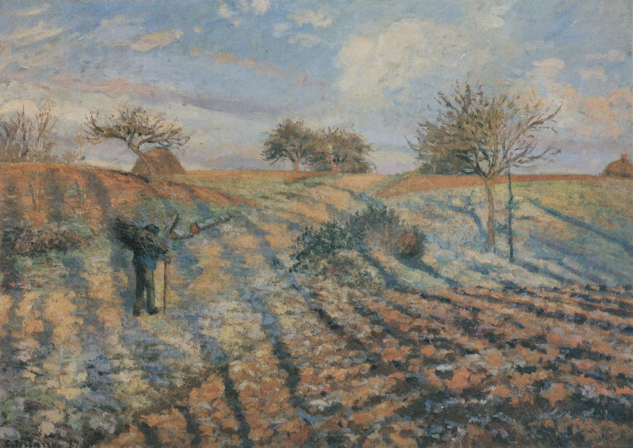 Gelée blanche, ancienne route d´Ennery, Pontoise av Camille Jacob Pissarro