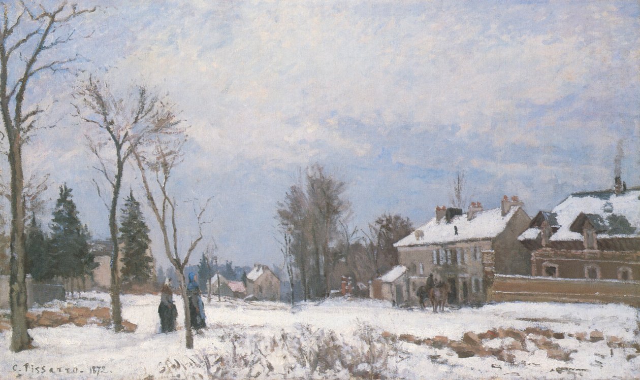 La Route de Versailles à saint-Germain, Louveciennes, effet de neige av Camille Jacob Pissarro