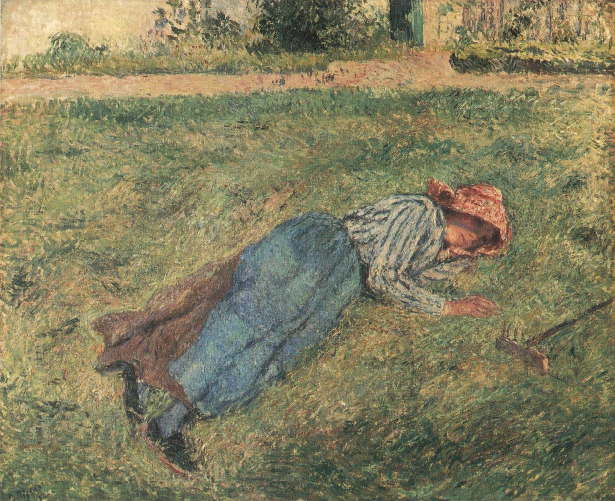 Le Repos, paysanne couchée dans l´herbe, Pontoise av Camille Jacob Pissarro