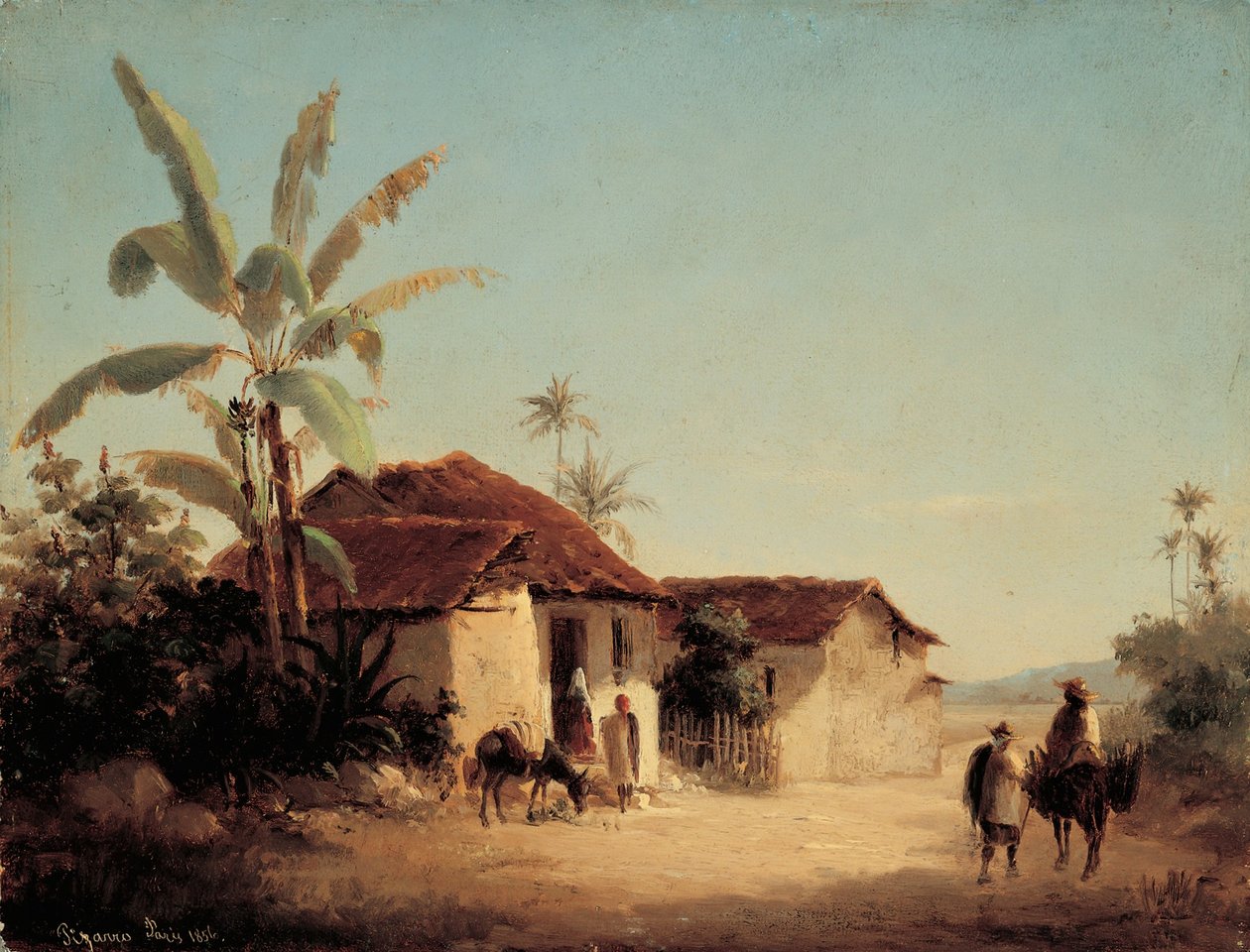 Landskap med bondgårdar och palmer av Camille Jacob Pissarro