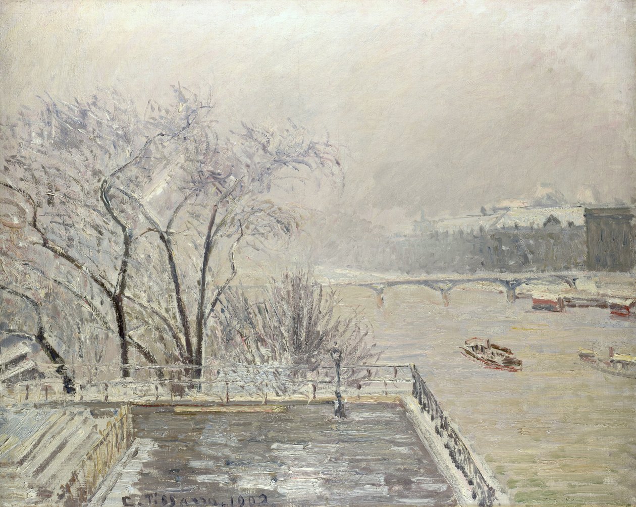 Louvren under snö av Camille Jacob Pissarro