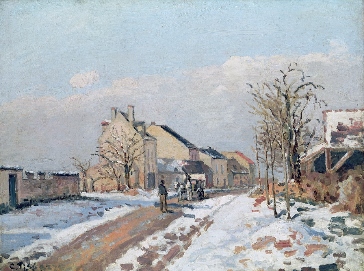 Vägen från Gisors till Pontoise, Snow Effect, 1872 av Camille Jacob Pissarro