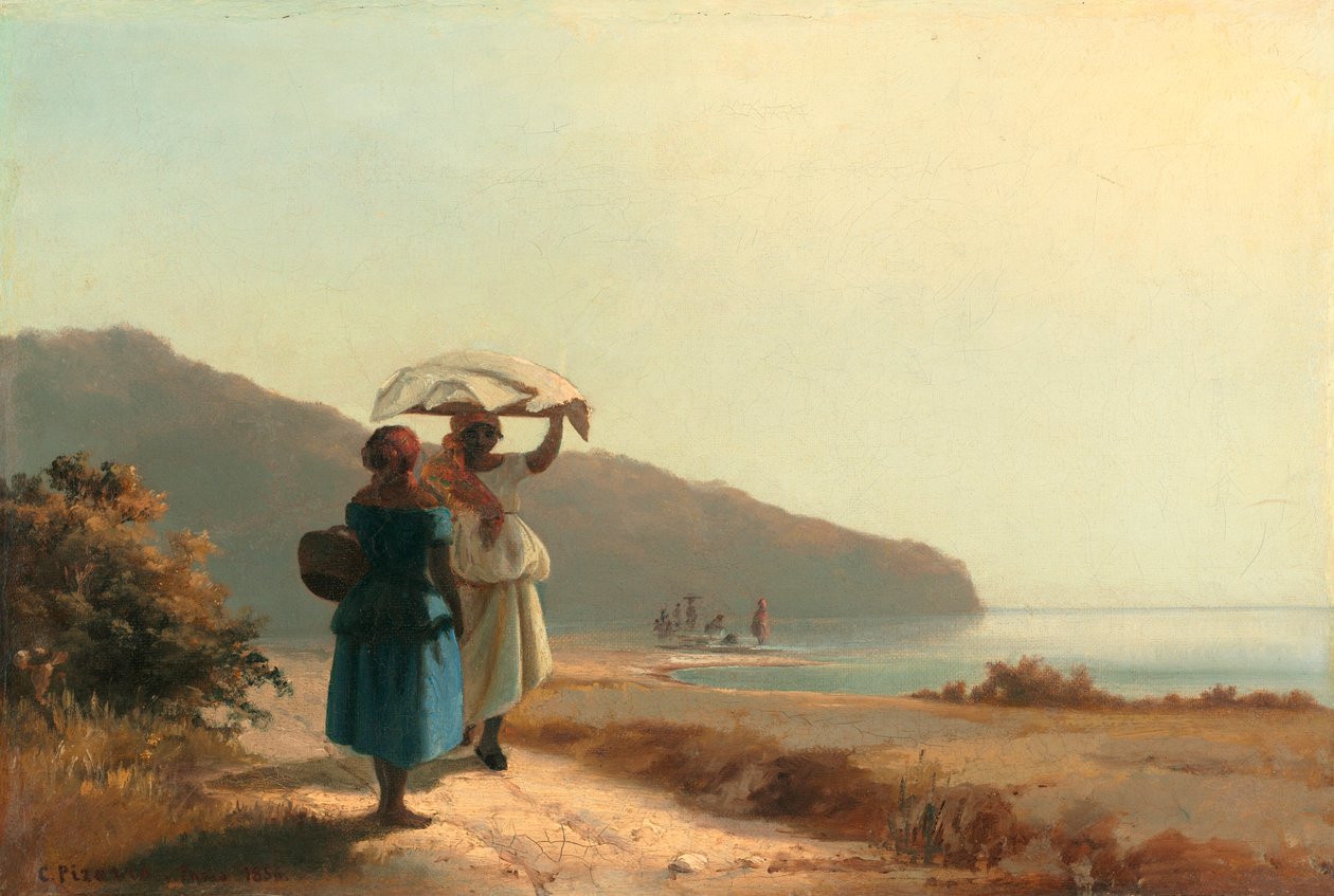Two Women Chatting by the Sea av Camille Jacob Pissarro
