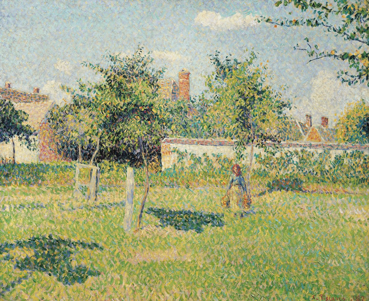 Kvinna på ängen i Eragny, våren 1887 av Camille Jacob Pissarro