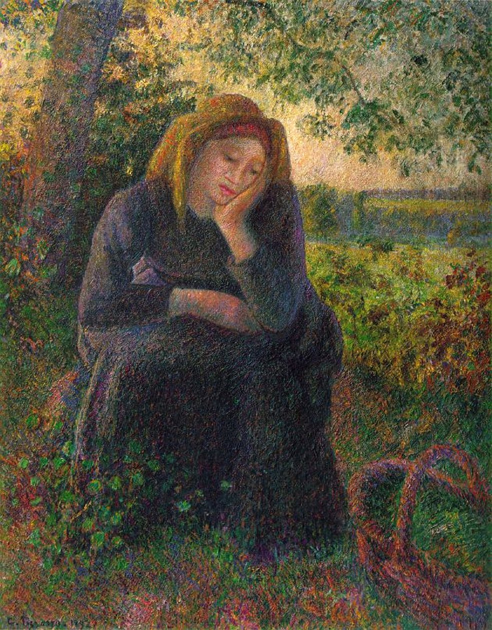 En fundersam bondflicka, 1892 av Camille Jacob Pissarro