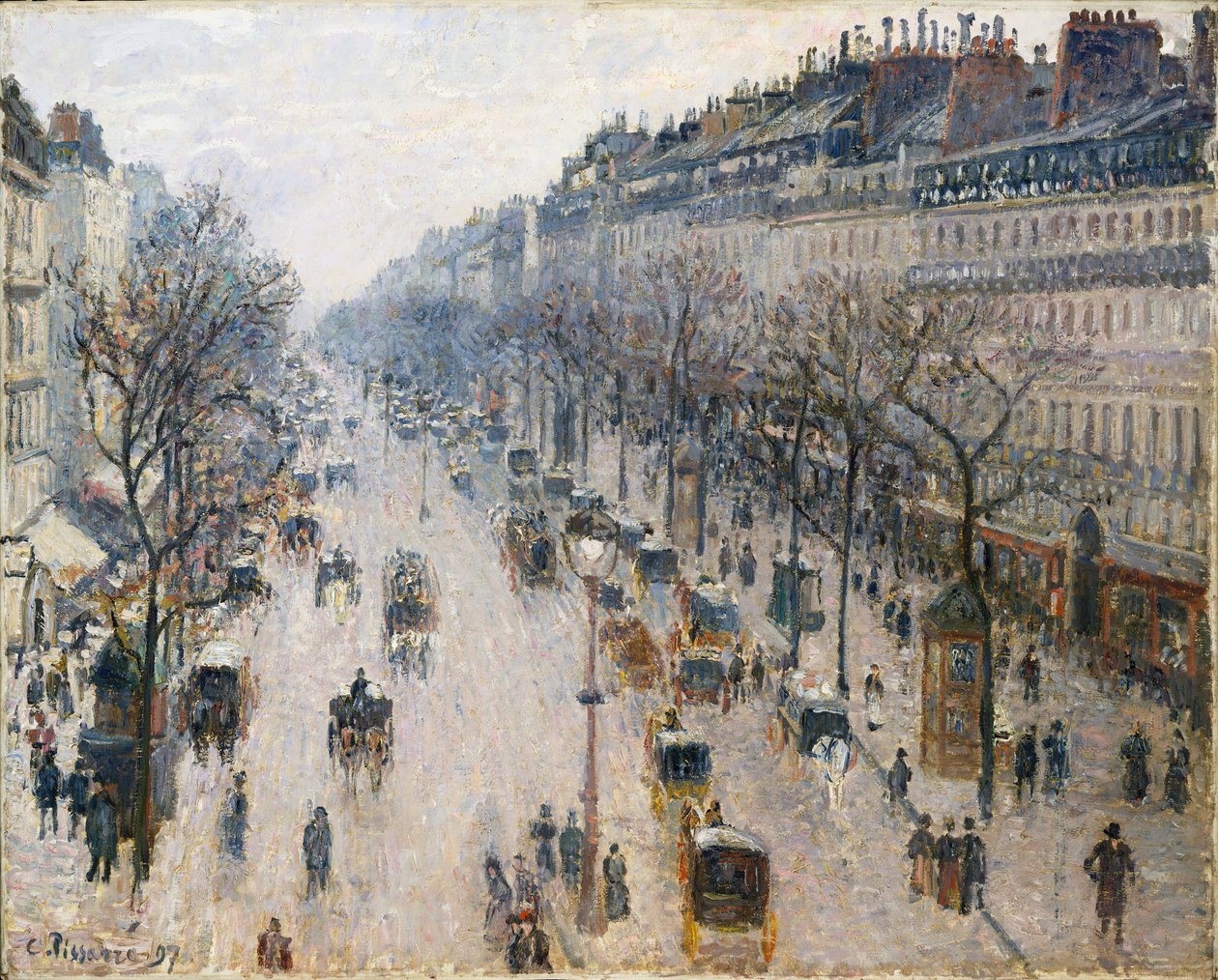 Boulevard montmartre en vintermorgon av Camille Jacob Pissarro