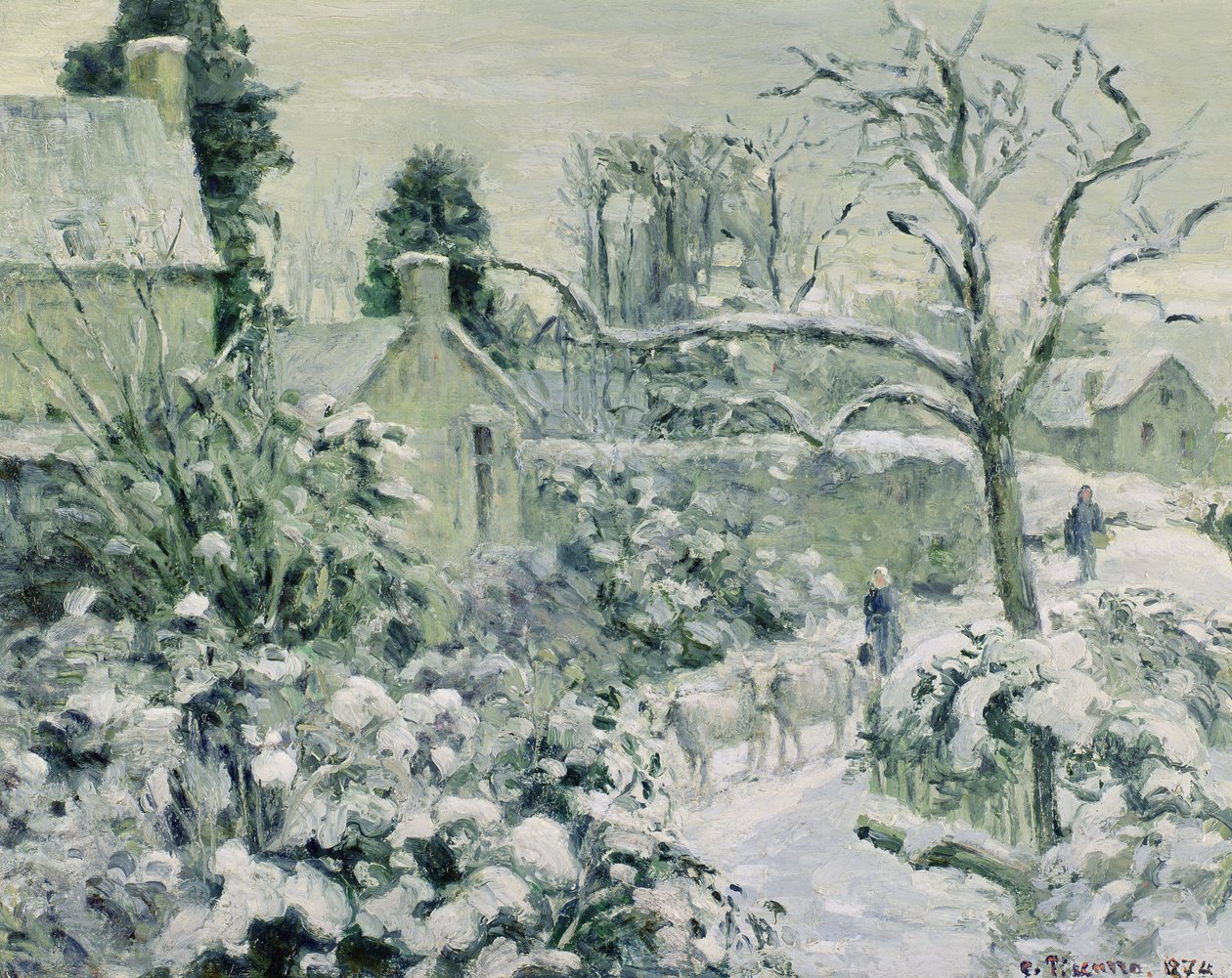 Effekten av snö med kor vid Montfoucault, 1874 (olja) av Camille Jacob Pissarro