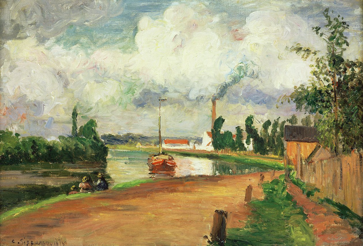 Fiskare på stranden av Oise, 1876 av Camille Jacob Pissarro